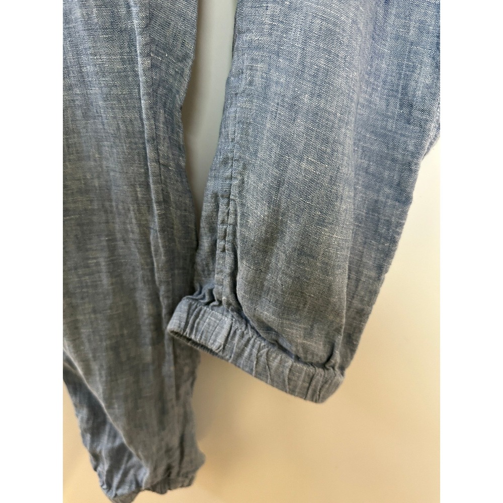 Athleta Cabo 100% Linen Jogger Pants Chambray Blue Resort Beach Zip Pockets 6 - Picture 6 of 16